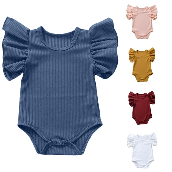Vrotazzy Girls Bodysuits Baby Solid Ruffle Romper Bodysuit Clothes Outfits Boys Girls -Piece Jumpsuit for Everyday Wear