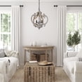 thumbnail image 5 of LNC Quaint 3-Light Farmhouse Distressed Grayish White Wood and Rustic Black Globe Small 14-20"W Chandelier, 5 of 13