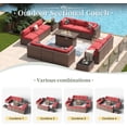 thumbnail image 4 of Aoxun 15 Piece Patio Furniture Set with 44” Fire Pit Table Wicker Rattan Outdoor Sectional Sofa Set with Coffee Table and 4” Thickened Cushions, Red (Waterproof Cover Included), 4 of 8