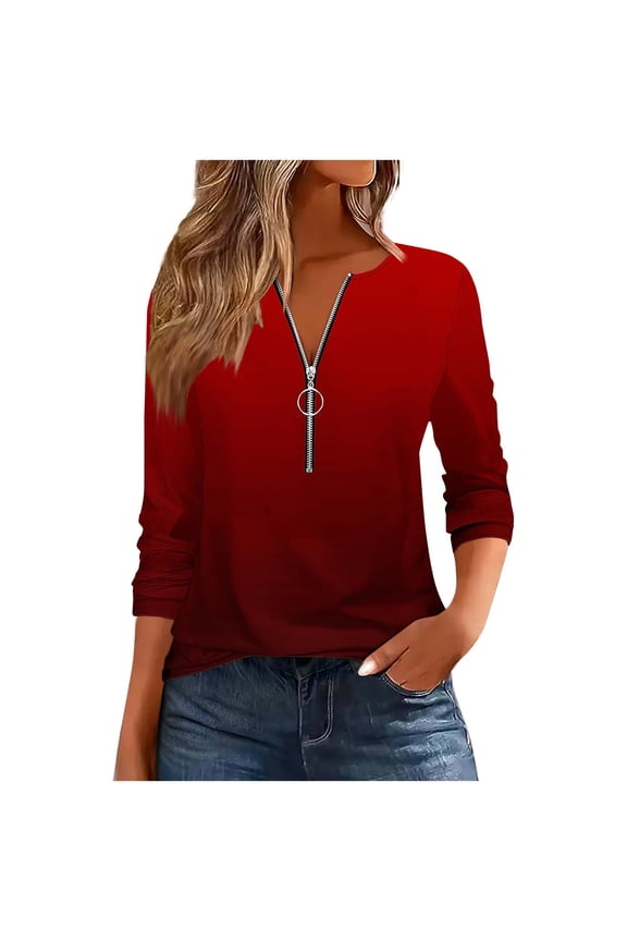 Women's Half Quarter Zip Pullover Long Sleeve Shirts V Neck Fall Casual Sweatshirts Tops