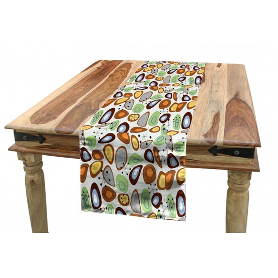Abstract Table Runner, Modern Illustration of Lava Shapes Art Inspired Autumn Tones on Plain Background, Dining Room Kitchen Rectangular Runner, 3 Sizes, by Ambesonne