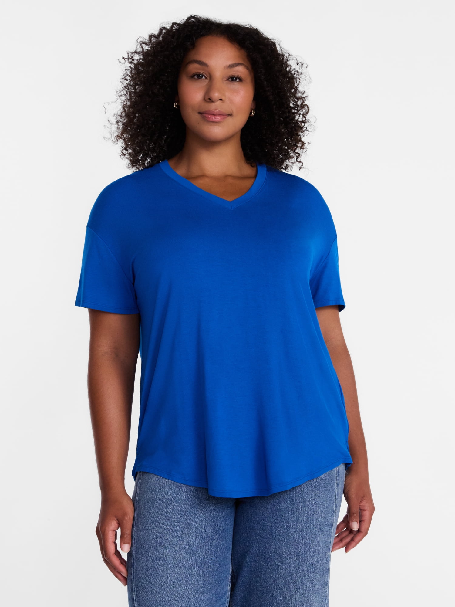 Time and Tru Women's V-Neck Tunic Tee with Short Sleeves, Sizes XS-XXXL