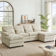 thumbnail image 3 of Jarenie Modern Fabric U-Shapped Sofa Sectional Couche for Living Room Convertible Sofa with Ottoman Beige, 3 of 10