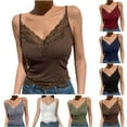 thumbnail image 5 of CaiJunJia Womens Lace Camisole Ribbed Spaghetti Strap Tank Top Summer Y2K Undershirts Cami Tops, 5 of 5