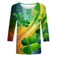 thumbnail image 4 of Xdegoge St Pattys Shirts Women Clover Print 3/4 Sleeve T-Shirt, Green Irish Holiday Casual Tops, 4 of 6