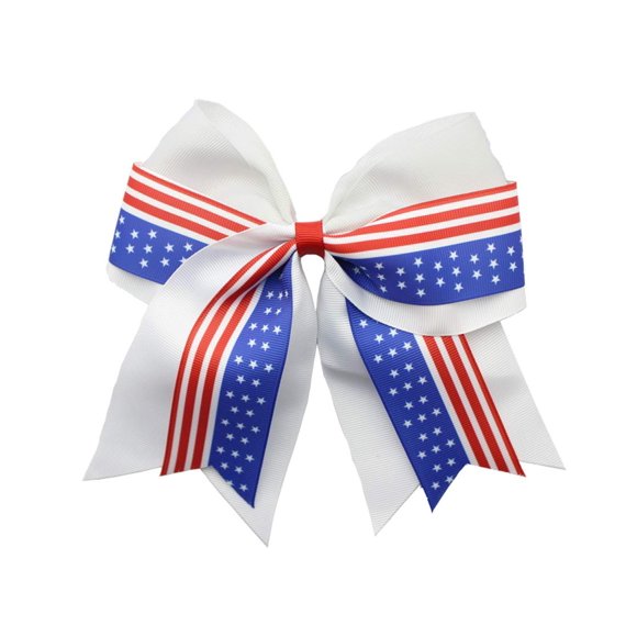 Día de la Independencia Soporte para cola de caballo Niñas Cheer Bow Hair Rope Holiday Hair Ring Tie JHN33 (-Blanco)