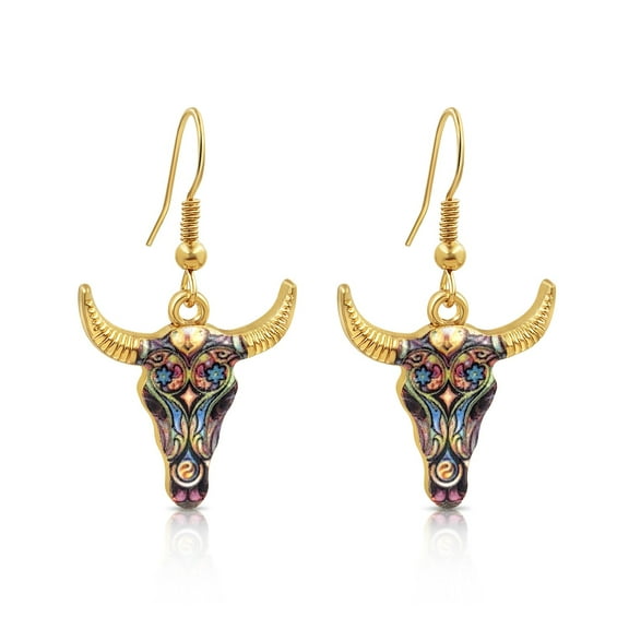 Besheek Gold Plated Multi-Color Cow Boho Beach Gala Style Dangle Earrings