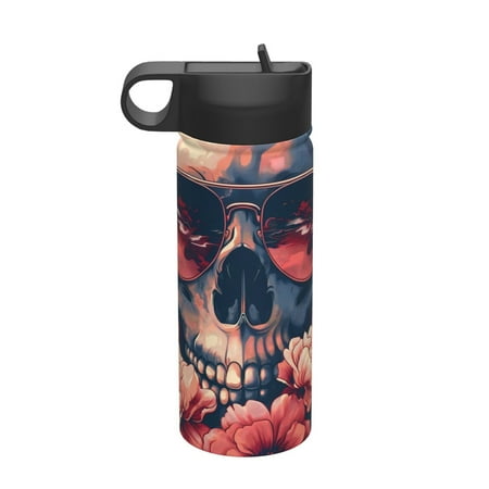 

Matuu Skull With Roses And Sunglasses for 18oz Durable Thermal Cups Keep Drinks Cold & Hot Insulated Coffee Mug with Lid (With Straw)