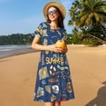 thumbnail image 4 of Rateoe Marine Nautical Pattern Women’s Short Sleeve Dress – Casual Elegant Summer A-Line Dress for Everyday Wear, 4 of 6