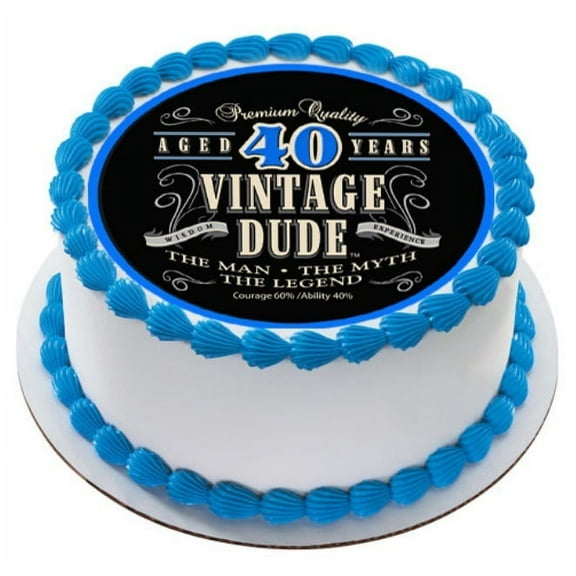 Vintage Dude 40th Edible Image Cake Topper, by Vintage Dude