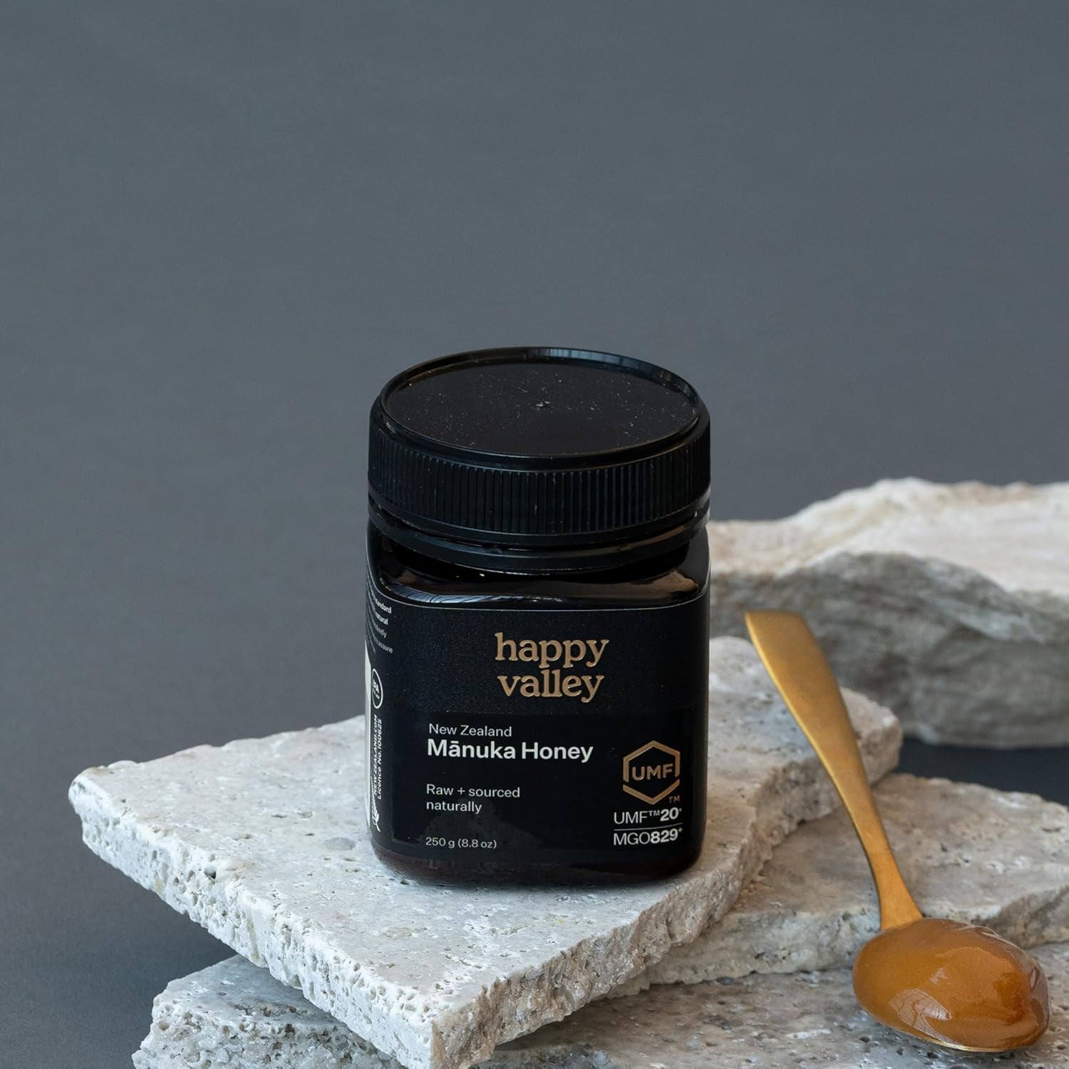 Happy Valley Manuka Honey - UMF 20+ (8.8oz, 250g) - Certified Raw New Zealand Mānuka - UMF 20+, MGO 850+