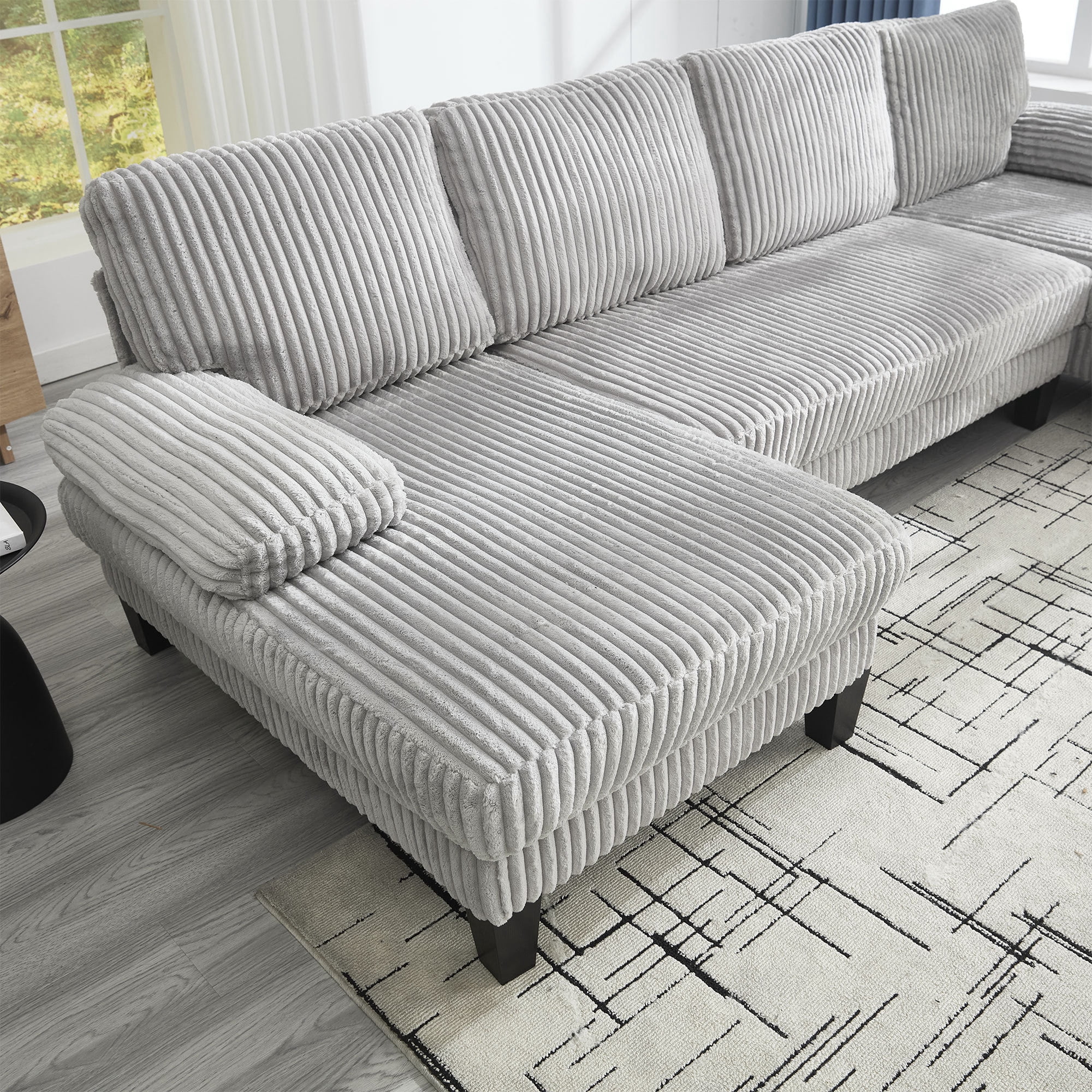 114.2" U-Shaped Sectional Sofa with Double Chaise,Velvet Modern Modular Sofa Couch,4 Seat Oversized Sofa for Living Room,Apartment,Light Gray