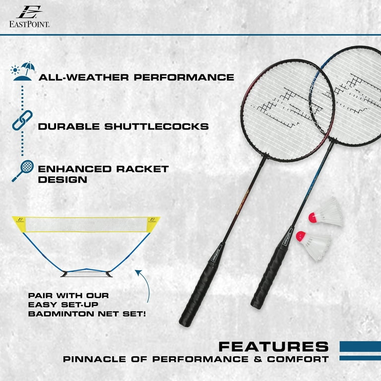 EastPoint Sports 2 Player Badminton Racket Set; Contains 2 Rackets with  Tempered Steel Shafts, Comfort Handles and 2 Durable, White Shuttlecock