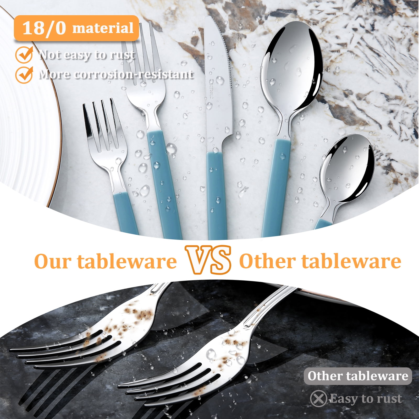 Mainstays 49-Piece Teal Blue Stainless Steel Flatware Set with Plastic Tray, Service for 8
