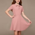thumbnail image 4 of Fesfesfes Girls Short Sleeve Dress Collared Button Front Casual A-Line Summer Outfit with Pockets for School Daily Wear Ages 5-15 Years, 4 of 9