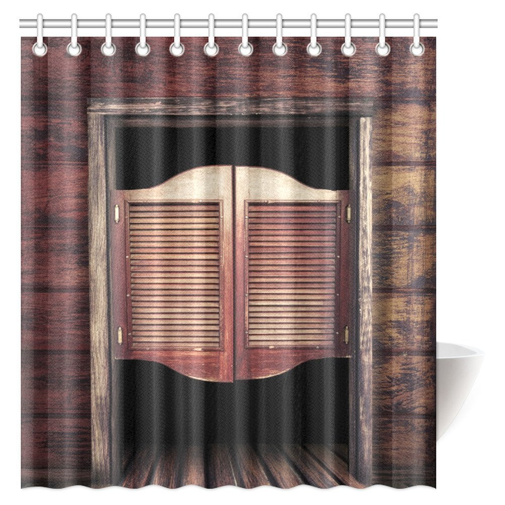 Pop Western Decor Shower Curtain Rustic Old Western Swinging Saloon Doors Shower Curtain Set 66x72 Inch