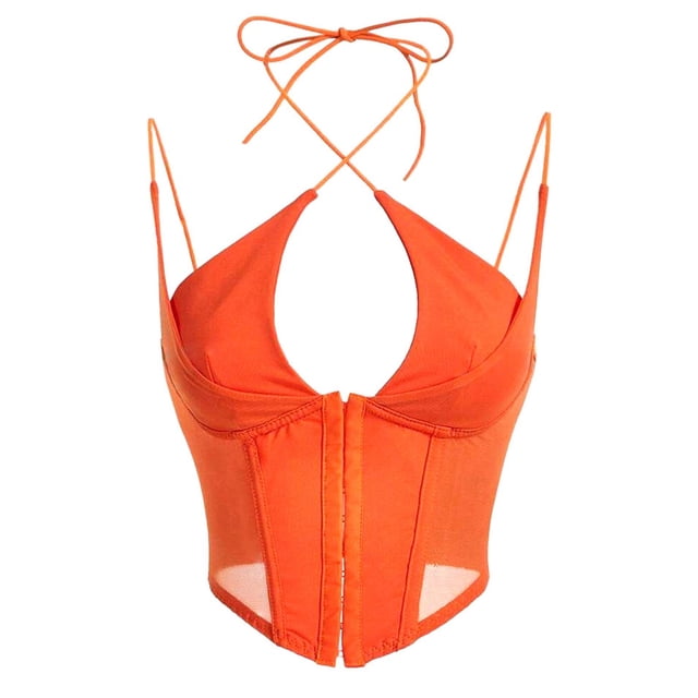 TIWEKE Camisole Transparente en Maille Couleur Unie Col Aguichant pour Femmes Style Rue Mode et Tenue Décontractée, Taille TP