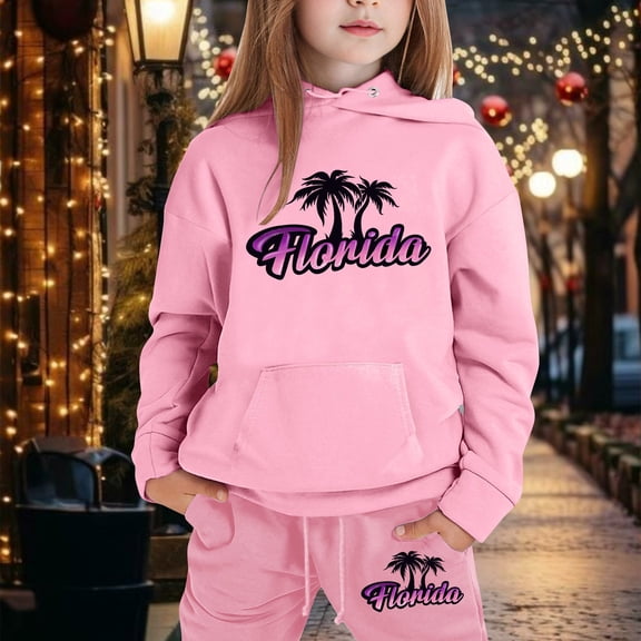 LIUYUNNN Kids Sweatsuit Set for Girls 2 Piece Long Sleeve Tree Pink Tracksuit Hoodie and Jogger Sweatpants Winter Clothes Boy Clothes 4-5 Years Boys Girls Fall and Winter Outfits