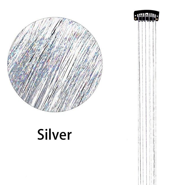 Mbxmh Perruque Argentée Colorée à Moins de 5$, Extensions de Cheveux à Clipser 20 Pouces, Kit d'Accessoires pour Cheveux Féeriques pour Femmes Filles Enfants, Nouvelle Arrivée!