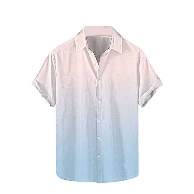 Plebaso Button down Shirts for Men Short Sleeve Summer Beach Shirts Fashion Gradient Color Mens Shirts