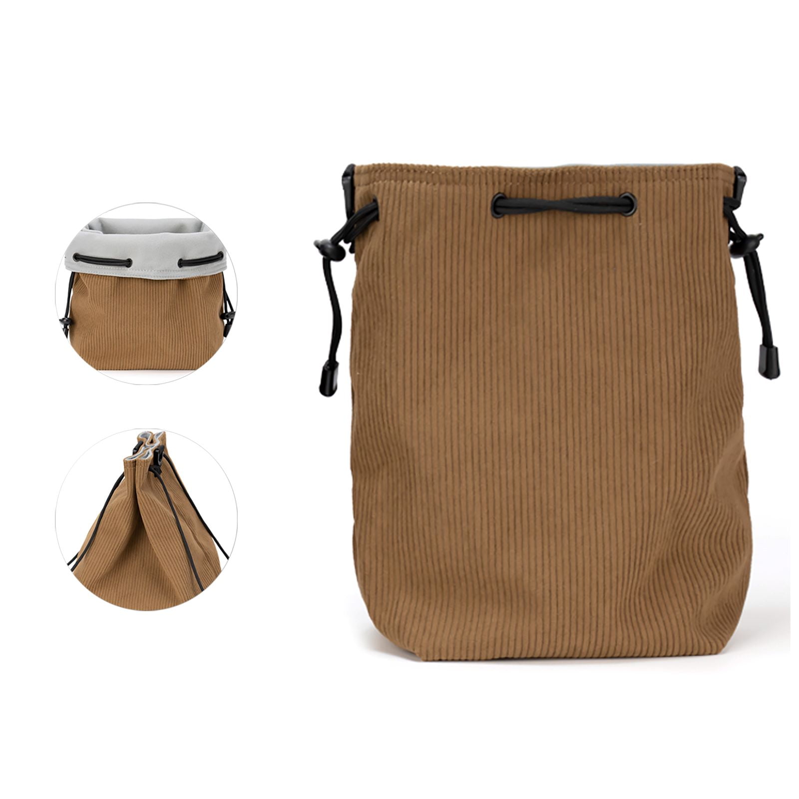 LIBOER Drawstring Bag for Compact, Mirrorless and DSLR Cameras, Soft Lining Pouch with Shoulder Strap, Brown