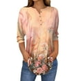 thumbnail image 2 of Xyxonk Women's Tops 3/4 Sleeve Casual Vintage Floral Printed Shirts Oversized V Neck Tunic Tops Summer Three Quarter Length T Shirt Clothing Women's Blouses Orange L, 2 of 5