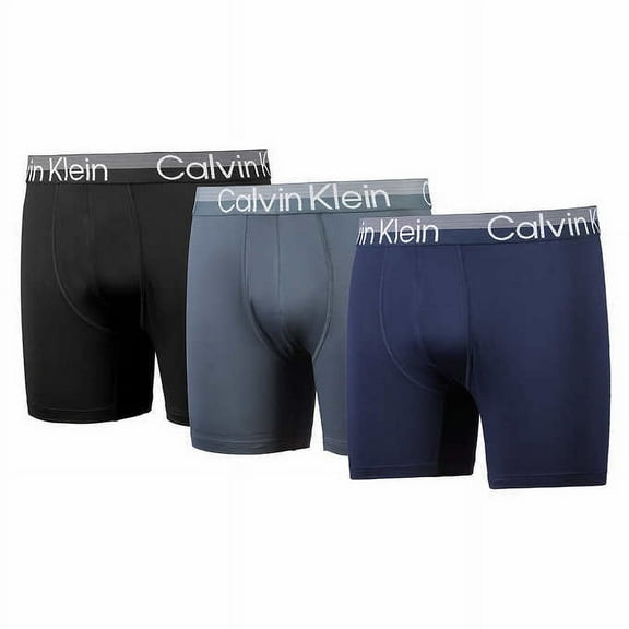 Calvin Klein Men's Microfiber Boxer Briefs 3 Pack (Navy/Gray/Blue, M)