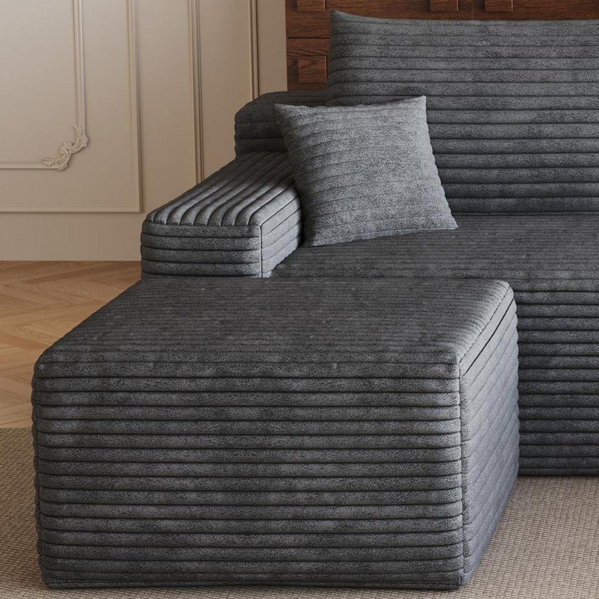 Sailvan 95" Cloud Sectional Sofa,No Assembly Required Modular U Shaped Couch,Plush Corduroy Upholstered Deep Seat Sofa for Living Room Dark Grey Right