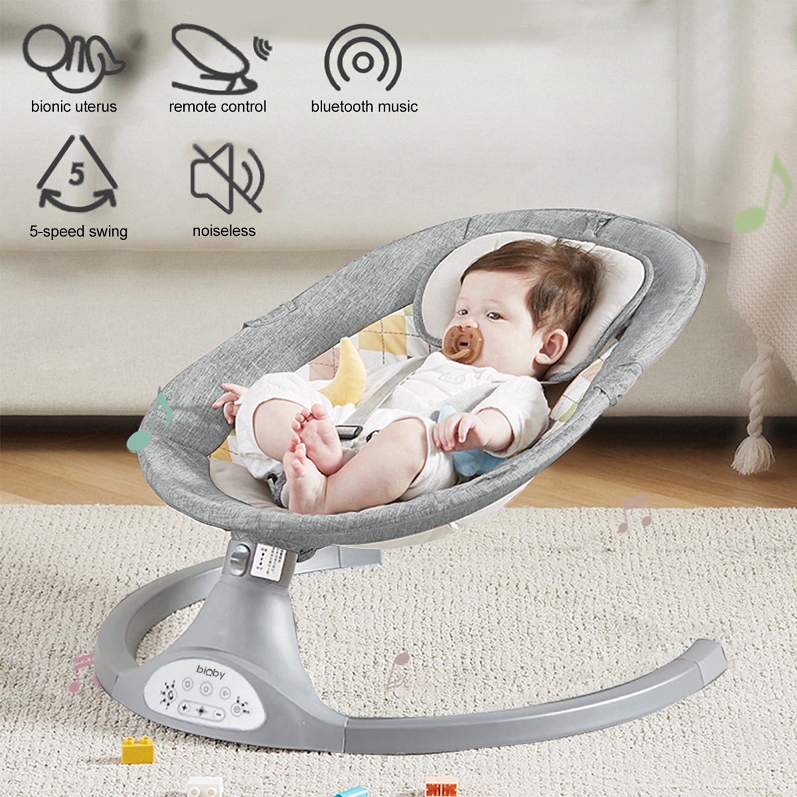 Bluetooth Music Speakers with 10 Preset Lullabies Mosquito Net INFANS Baby Swing for Infants Smart Touch Panel Gray Portable Timing Newborn Rocker with 5 Speed Natural Sway Remote Control 
