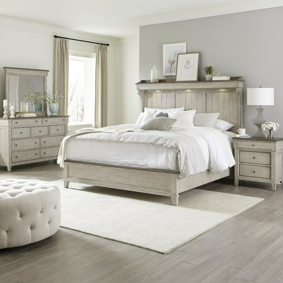 Liberty Furniture Industies, INC Ivy Hollow King Mantle Bed, Dresser & Mirror, Night Stand
