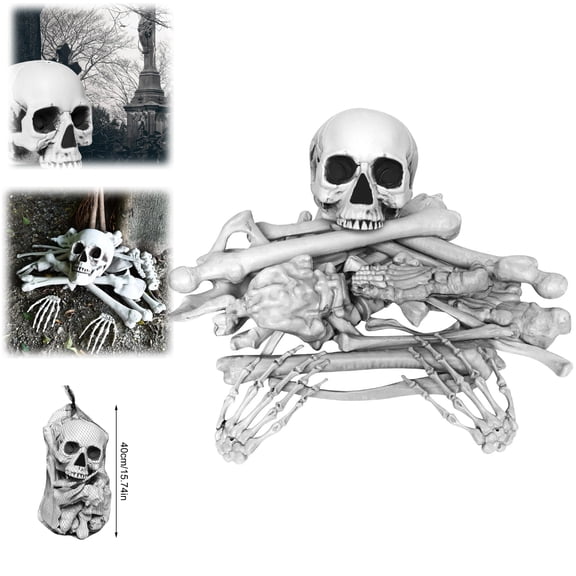 28 PCS Halloween Skeleton Bones & Skull Kit, Realistic Life‑Size Plastic Skeleton Set, Spooky Graveyard Ground Prop, Indoor‑Outdoor Lawn Yard Haunted‑House Halloween Party Decoration