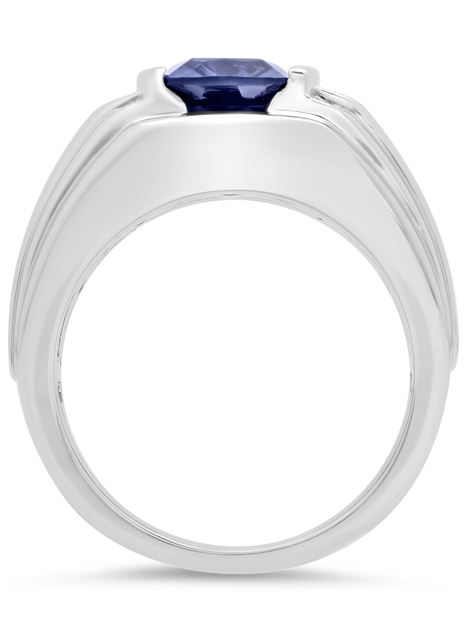 Men's .925 Sterling Silver With Created Blue Sapphire and Simulated Diamonds Ring