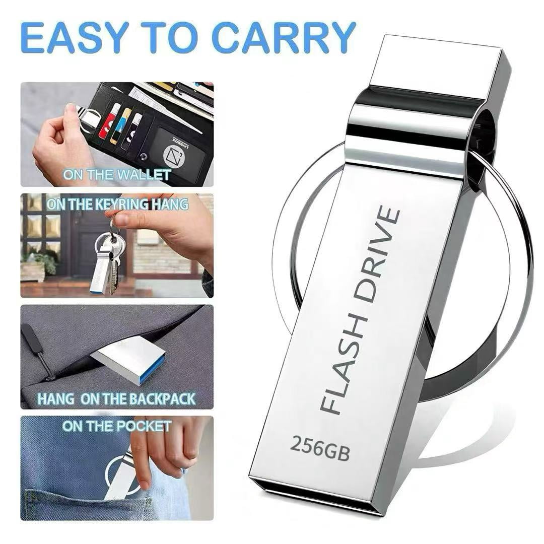 256GB USB Flash Drive Memory Stick Metal Thumb Drive with Keychain Design for Laptop Computer Tablet