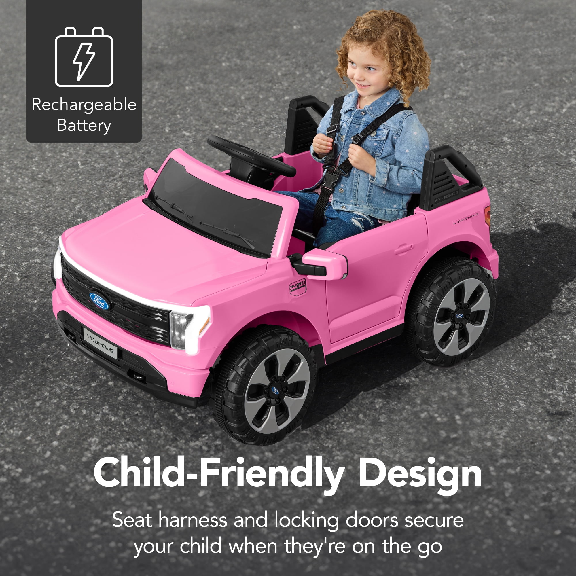 Best Choice Products Kids 12V Ride On Car Officially Licensed Ford Lightning Truck w/ Remote, LED Lights - Pink