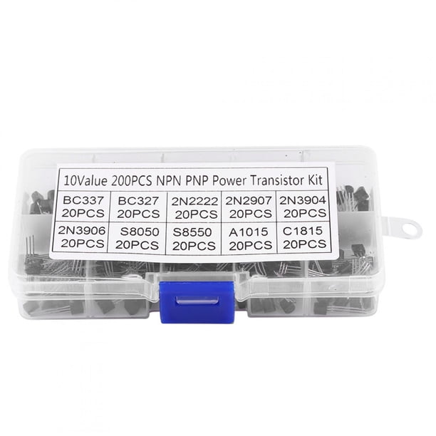 Surtido de 200 transistores de silicio de 10 valores: BC337, BC327, 2N2222, 2N2907, 2N3904, 2N3906