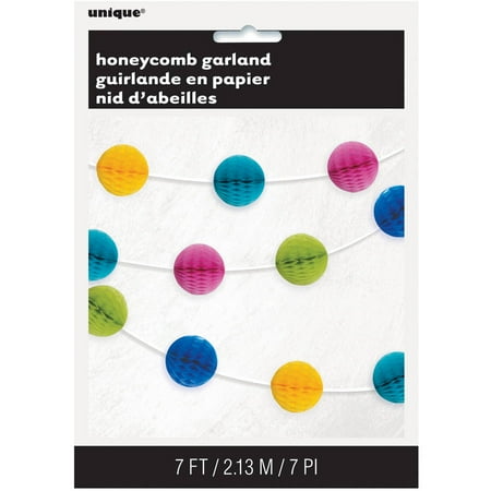 Tissue Paper Wreaths - Tissue Paper Honeycomb Ball Garland, 7 ft, Bright Multicolor, 1ct