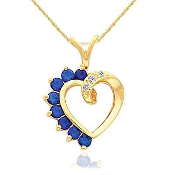 Pompeii 5/8ct Blue Sapphire & Diamond Heart Pendant 14 Karat Yellow Gold 1" Tall