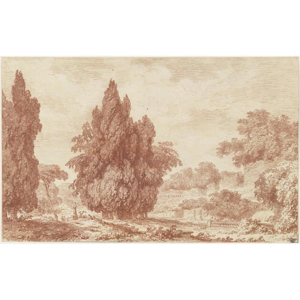 Jean-Honoré Fragonard 14x11 Black Modern Framed Museum Art Print Titled - A Stand of Cypresses in an Italian Park (C. 1760)