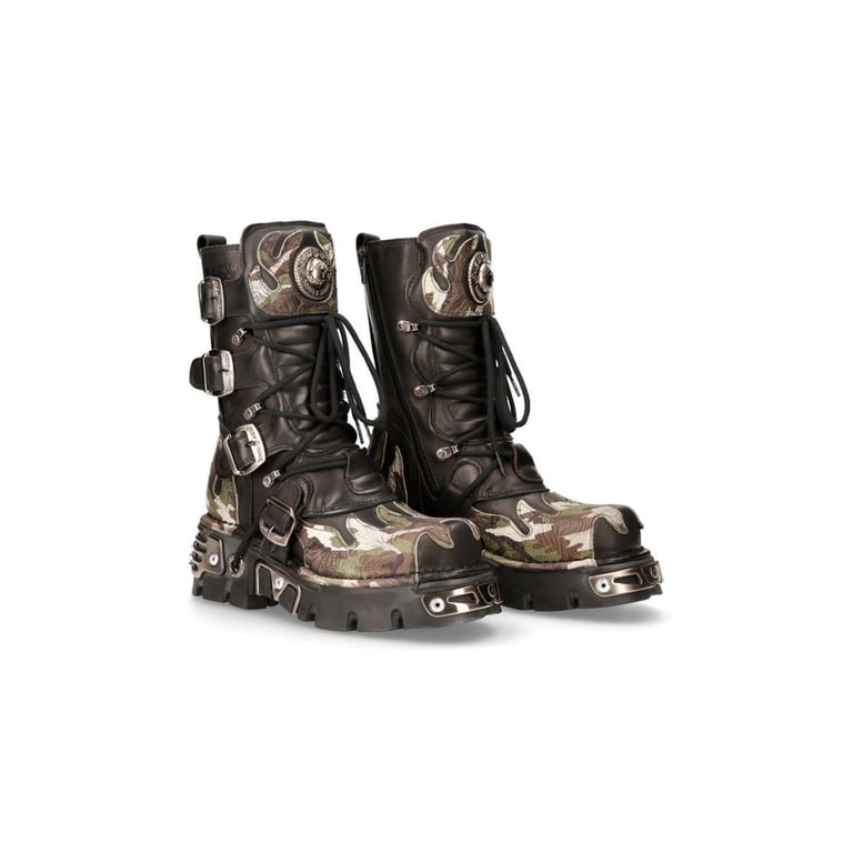 NEW ROCK 591-S15 Boots CAMOUFLAGE Flame Metallic Black Leather 