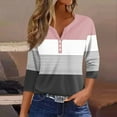 thumbnail image 4 of Lmnyox 3/4 Sleeve Shirts for Women Color Block Button V Neck Casual Blouses Dressy Fashion Tops Clothes, 4 of 5