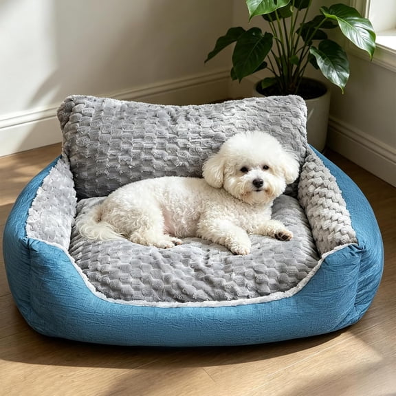 BOFNL Dog Beds for Small Dogs & Cats, Washable High Backrest Bolster Pet Bed, Dual-Sided All-Season Plush Dog Sofa, Non-Slip Bottom, 24"x20"x12", Gray