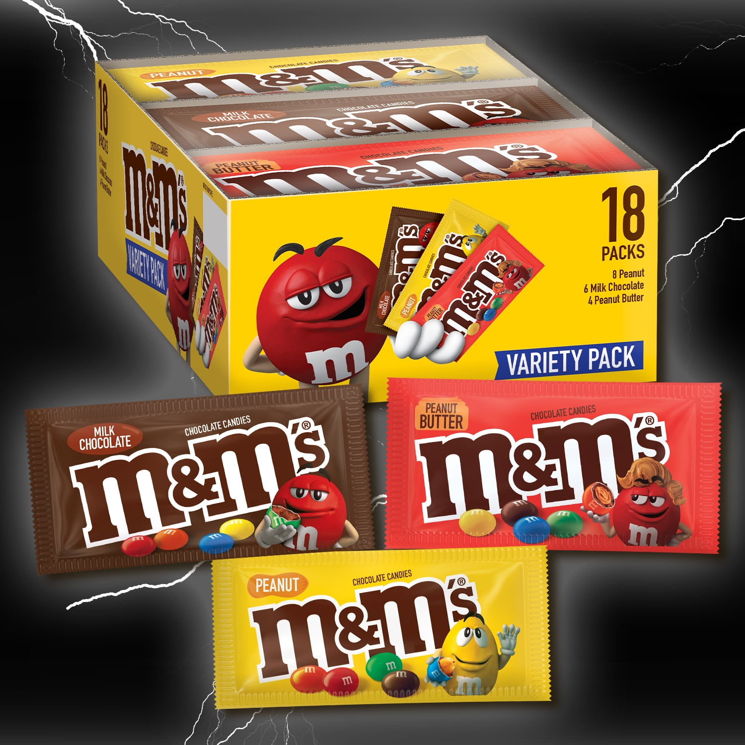 M&M'S Peanut, Peanut Butter & Milk Chocolate Variety Pack Full Size Milk  Chocolate Candy Assortment, 30.58 oz, 18 ct | M&M'S