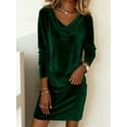 thumbnail image 4 of Velvet Dress for Women Casual Shirt Dresses Elegant Cocktail Long Sleeve Maxi Dress Dark Green S, 4 of 5