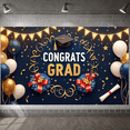 thumbnail image 6 of Gold Glitter Graduation Banner Navy Blue Grad Display White Balloons Graduation Cap Congrats Backdrop for Graduation Party College Grad High School Graduation, 6 of 9