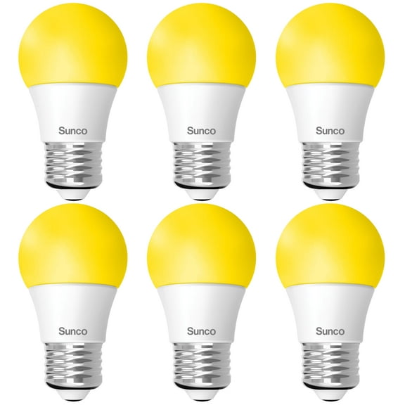 Sunco LED Bug Light Bulbs Outdoor A15 Yellow Bug Repellent Porch Light 8W Dimmable 2000K Amber Glow, E26 Medium Base, Instant On, Flicker Free, UL Listed 6 Pack