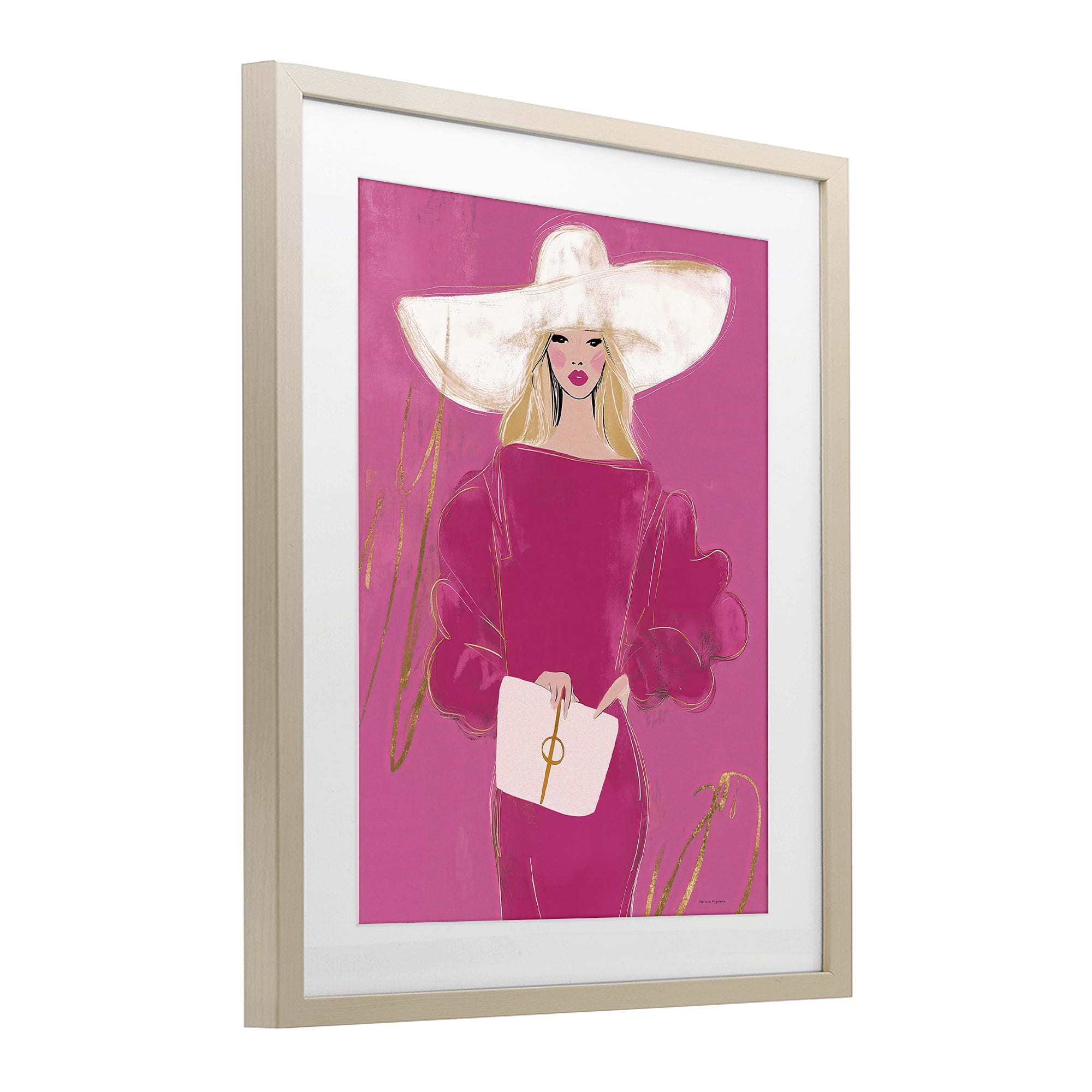 Stupell Industries Lady In Pink with Hat Birch Framed Print Under Glass, design by Svetlana Aleynikova
