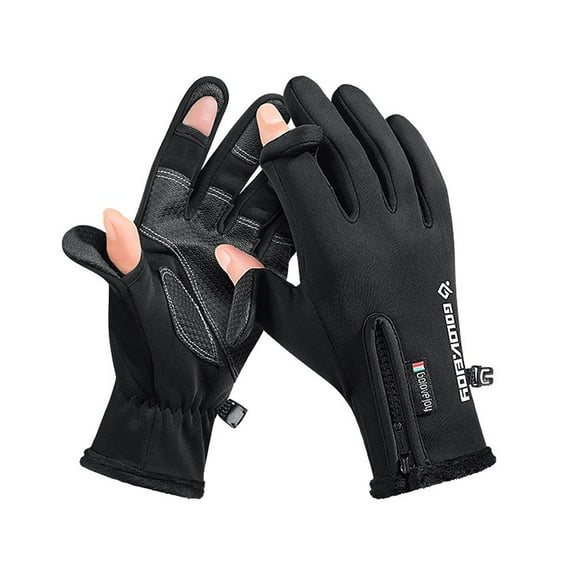 HESHENG Winter Gloves Exposed Two-finger Touch Screen Non-slip Waterproof Sport Mittens for Women Men, Warm for Cycling Skiing(Black,M)