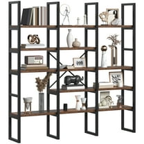 Triple 5-Tier Bookshelf - 71" Tall Industrial Bookcase with Sturdy Metal Frame, Modern Etagere Display Shelf for Living Room, Office & Bedroom Storage, Rustic Brown