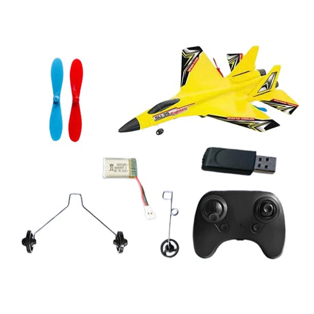 Avión RC de espuma con tren de aterrizaje de fija, avión de espuma de control remoto fácil de volar, planeador RC para principiantes, niños y amarillo