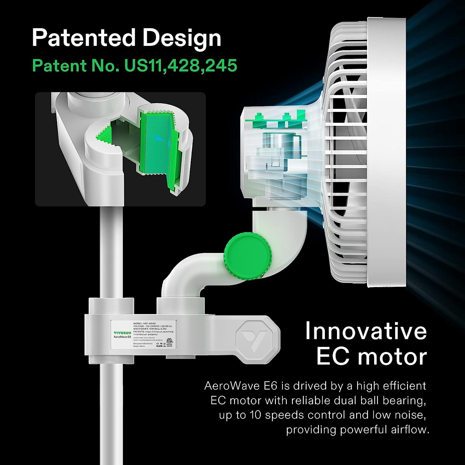 VIVOSUN AeroWave E6 Grow Tent Fan 6”, Smart Wifi Control, US Patented Auto Oscillating Clip fan, Strong Airflow but Low Noise, and Fully-Adjustable Tilt for Hydroponic Ventilation Circulation, White